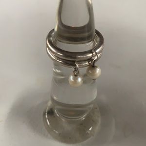 SET OF 2 MIZUKI STERLING SILVER/wht CULTURED PEARL RINGS